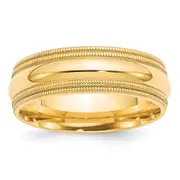 Solid 14K Yellow Gold 7mm Double Milgrain Comfort Fit Men's/Women's Wedding Band Ring Size 12.5