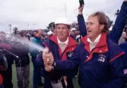 Payne Stewart John Cook United States Team open a bottle of Champa- Old Photo