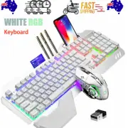 104 Keys Wireless Gaming Keyboard Mouse Set+Mouse Pad, RGB LED Backlit PC/Lapto