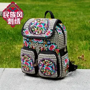 民族風刺繡花女休閑學生雙肩包