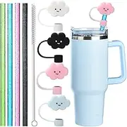 VITEVER 12in Reusable Plastic Glitter Stanley Straws and 10mm Silicone Straw Cover Caps for 40 oz 30 oz Stanley Cup, Half Gallon Jug