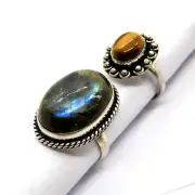 Labradorite Ring Size 7.75 Natural Silver Plated + 1 Free BUY 1 GET 1 FREE !