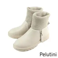 在飛比找momo購物網優惠-【Pelutini】保暖休閒真皮拼接拉鍊半襪靴 象牙白(33