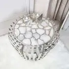 White Modern Agate Coffee Table Top, Round Console Side Table Top, Home Decors