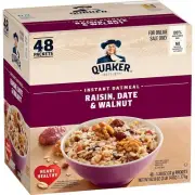 Quaker Instant Oatmeal, Raisin, Date and Walnut, Packets, 1.30Ounce (Pack of 48)