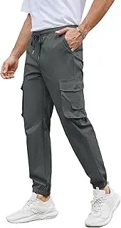 [NANAMEEI] Men's Cargo Trousers Stretch Work Pants Adjustable Drawstring Joggers Lightweight Hiking Trousers with Pockets