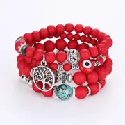 2 Sets Bohemian Hollow Tree of Life Elastic Beads Multilayer Bangle Bracelet Gift for Women RED COLOUR