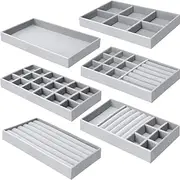 [DACUAN] 6 PCS Jewellery Tray, Velvet Jewellery Insert for Drawers, Stackable Jewellery Organiser, Jewellery Storage Drawer for Earrings, Bracelets,Ring, Brooches,Watches, Necklaces (Grey)