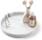 PHINILUX 100% Marble Round Vanity Tray 10‘’, Minimalist Modern Decor & Serving Trays for Bathroom, Kitchen, Nightstand, Jewelry Ring Dish Holder, Table Accents Decor, White