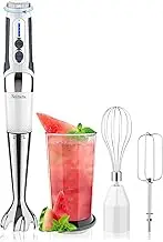 Cordless Immersion Blender: 3-in-1 Rechargeable Cordless Hand Blender, 21-Speed & 3-Angle Adjustable with Chopper, Beaker, Whisk, Beater for Milkshakes | Smoothies | Soup Baby Food (White)