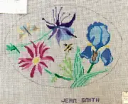 NEW Hand Painted NEEDLEPOINT CANVAS Jean Smith GARDEN DELIGHTS Oval - 13b