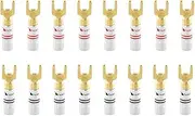 Nakamichi Excel Series 24k Gold Plated Banana Plug 12 AWG - 18 AWG Gauge Size 4mm Speakers Amplifier Hi-Fi AV Stereo Home Theatre Audio Wire Cable Screw Connector (16 Pcs (8-Pairs), Spade Plug)
