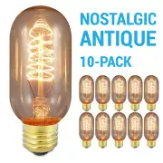 10 Pack NOS40T14 Nostalgic Edison Vintage Antique Spiral 40W Tubular Medium E26
