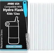 Jmoe USA Straws for Hydro Flask Kids Water Bottles | Replacement Plastic Straws Designed for Hydro Flask Bottle | 6-Pack Includes Cleaning Brush | Food Grade & BPA Free (12oz)