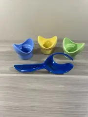Tupperware Impressions Vtg Egg Cups Bonus Lifter Set of 3 Blue Green Yellow New!