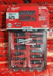 ⭐️NEW⭐️ Milwaukee SHOCKWAVE PACKOUT 17pc 3/8 in. SAE Impact Socket Set