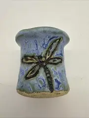 Handmade Studio Glazed Pottery Dragonfly & Heart *One Of A Kind* 3” Vase