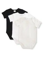 Baby Short Sleeve Interlock Bodysuit 3 Pack Newborn B WHITE/SNOW MARLE/BLACK (PLAIN)
