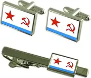 [Select Gifts] Soviet Navy Ensign Militairy USSR Flag Cufflinks Tie Clip Box Gift Set