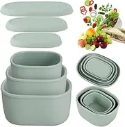 Lyfengdeam Nesting Silicone Containers - Set of 3 Hard-Shell Silicone Food Storage Containers | BPA Free, Airtight, Dishwasher and Freezer Safe (6.7oz, 10oz, 20oz) (Green)