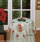 Christmas Poinsettia Tablecloth 33" Square Topper Holiday Beige FREE S&H #3778E