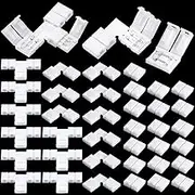 Mudder 40 Pcs 10 mm 2 Pin LED Strip Connectors T Shape l Shape Gapless Solderless Lights Extension Connectors Adapter for 3528 2835 SMD RGB LED Strip Light