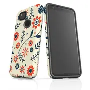 For Google Pixel 4a Case Armour Protective Cover Flowers Orange Blue
