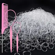 TsMADDTs Clear Small Rubber Hair Ties Set with French Braid Tool and Rat Tail Comb, 1000pcs Hair Elastics, Pink