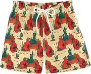 [RPLIFE] Swimming Trunks for Kids, Anti-Chafe Swim Trunks Boys 2 T, Vintage Cowboy Red Yellow