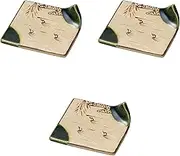 Set of 3 Oribe Fuchi Folding Square Plates [4.3 x 4.3 x 1.0 inches (11 x 11 x 2.5 cm) | Shokado Pottery (Setomonohonpo)