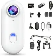 4k Thumb Action Camera with Spring Clip, Mini Small Body Camera with Audio Recording Wearable Necklace, Portable Vlogging Pet Camera, Hands-Free Helmet Camera for Cycling Motorcycle(White4)