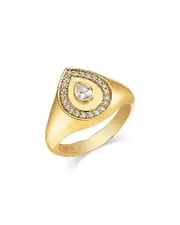 Moon & Meadow Pear Halo Lab Grown Diamond Signet Ring in 14K Yellow Gold, 0.4 tcw