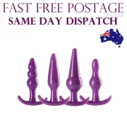 4 Pack Silicone Anal Butt Plug Adult Beads Trainer Kit Sub BDSM Sex Toy Purple