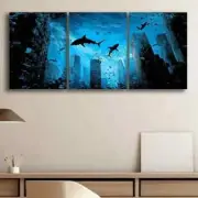 3pcs Ocean Themed Cityscape Blue Dark Perfect Wall Art Canvas Framed 50x70cm