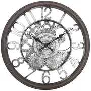 Presentime & Co 12" Farmhouse Gear Clock, Silent no Ticking, Indoor/Outdoor Clock, Weatherproof, Grey Oak and Galvanized Finish. Wall Décor/Outdoor Décor for Living Room, Kitchen, Garden, and Patio.