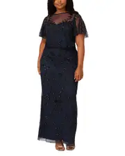 Adrianna Papell Plus Size Beaded Blouson Short Sleeve Dress