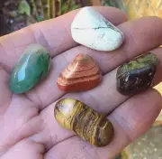 5 x ASSORTED TUMBLE STONES TIGERS EYE DRAGONS BLOOD HOWLITE etc 20mm - 23mm