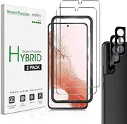 [amFilm] Hybrid Screen Protector for Samsung Galaxy S22 Plus 5g 6.6 inch, Samsung Galaxy S22 + 5g 6.6 inch, Fingerprint Compatible, Camera Lens Protector, HD Clear, Thermoplastic Elastomers, 2 Pack