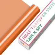 HTV Vinyl Rolls Heat Transfer Vinyl - 12" X 5Ft Orange HTV Vinyl for Shirts, Iro