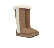 UGG EVERAU® UGG Boots Women Sheepskin Wool Shearling Lined Tall Platform Kazzi - Chestnut / AU Ladies 5 / AU Men 3 / EU 36