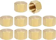 uxcell 10Pcs Brass Compression Cap Fitting Stop Valve Cap 3/8" NPT Hex Thread Pipe Fitting Flare Cap Tubing Ends Sealing Cap for Air Conditioner, Water, Air, Gas Line (Gold Tone)