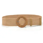 2PCS Summer Women Braided Elastic Belt Buckle Vintage Bohe Straw Buckle Belt Women Knitted Belt Dress Belt