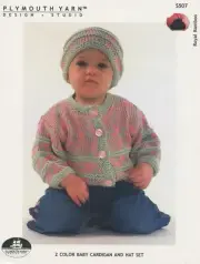 Plymouth Yarn KNITTING PATTERN S507 2 Color Baby Cardigan & Hat Set 0-12mos