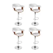 4x Bar Stools Gas Lift Leather with Armrest White
