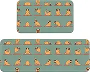 Yoga Pug Print Kitchen Floor Mat 2 Sets Non-Slip Rugs for Kitchen Laundry Office and Home Decor