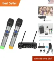 UHF Dual Channel Karaoke Wireless Handheld Microphone - 80ft Operating Range