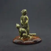 Art Deco Solid Bronze Suricate Meerkats Mongooses Statuette Figurine With Stand