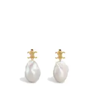Les Perles Celine Baroque Earrings in Brass with Gold Finish and Cultured Pearls One size White