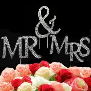 Mr & Mrs Wedding Cup Cake Topper Rhinestone And Diamante Crystal Sign Silver