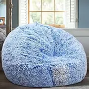 Fluffy Stuffed Animal Storage Bean Bag Chair Cover (No Filler), Faux Fur Comfy Bean Bag Cover for Organizing Plush Toys or Textile, for Adults Teens Kids Girls, Blue